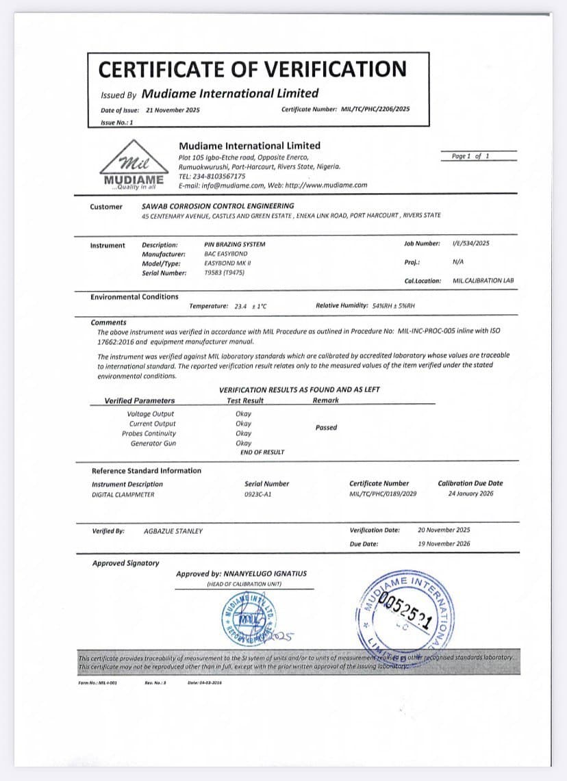 Equipment Calibration Certificate